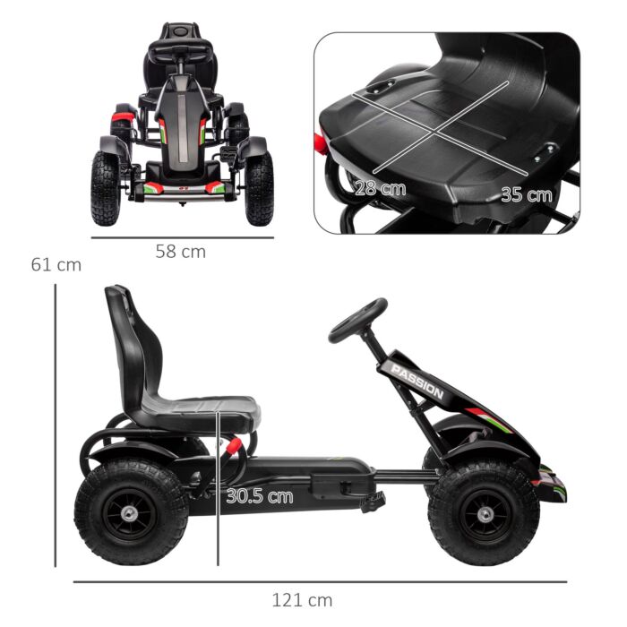 Homcom Metal Kids Pedal Go Kart With Adjustable Seat Inflatable Tyres Black