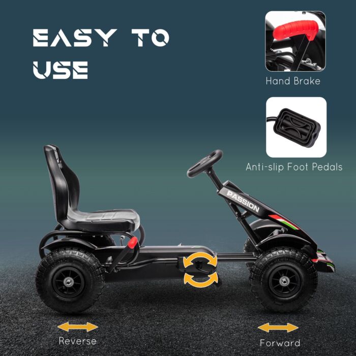 Homcom Metal Kids Pedal Go Kart With Adjustable Seat Inflatable Tyres Black
