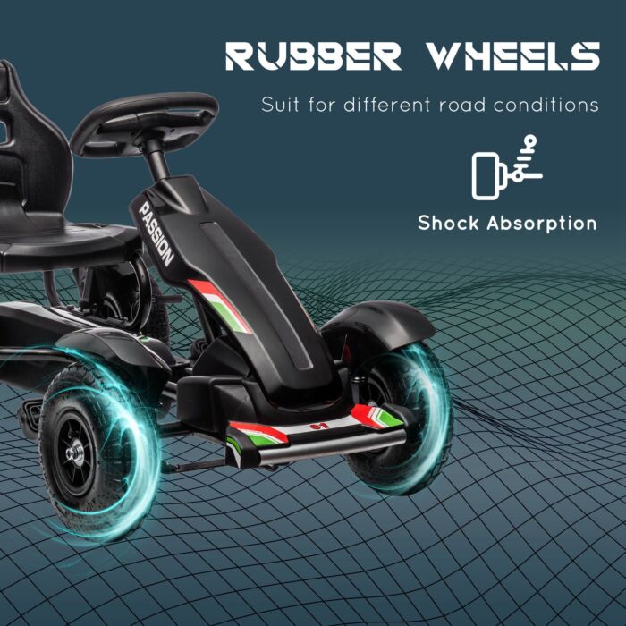 Homcom Metal Kids Pedal Go Kart With Adjustable Seat Inflatable Tyres Black