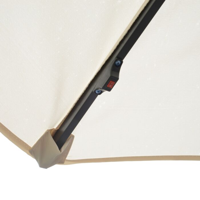 Outsunny 3(m) Led Cantilever Parasol Banana Garden Umbrella With Solar Lights, Crank Handle And Cross Base, Hanging Sun Shade, Off-white