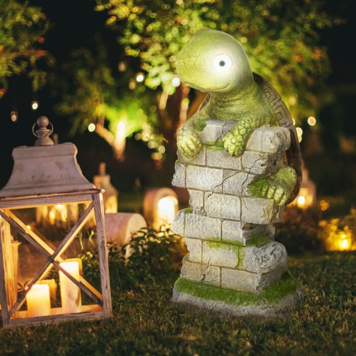 Outsunny Vivid Tortoise Art Sculpture With Solar Led Light, Colourful Garden Statue, Outdoor Ornament Home Decoration For Porch, Grass