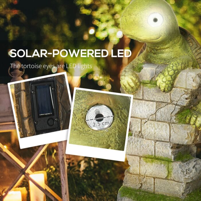 Outsunny Vivid Tortoise Art Sculpture With Solar Led Light, Colourful Garden Statue, Outdoor Ornament Home Decoration For Porch, Grass