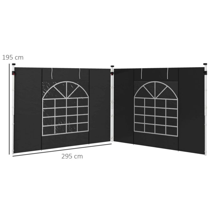 Outsunny Gazebo Side Panels, 2 Pack Sides Replacement, For 3x3(m) Or 3x6m Pop Up Gazebo, With Windows And Doors, Black