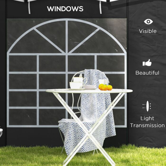 Outsunny Gazebo Side Panels, 2 Pack Sides Replacement, For 3x3(m) Or 3x6m Pop Up Gazebo, With Windows And Doors, Black