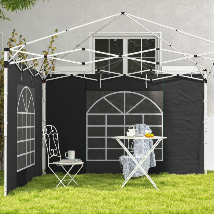 Outsunny Gazebo Side Panels, 2 Pack Sides Replacement, For 3x3(m) Or 3x6m Pop Up Gazebo, With Windows And Doors, Black