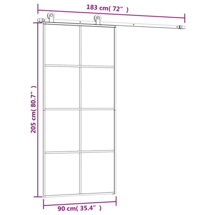 Vidaxl Sliding Door With Hardware Set 90x205 Cm Esg Glass&aluminium