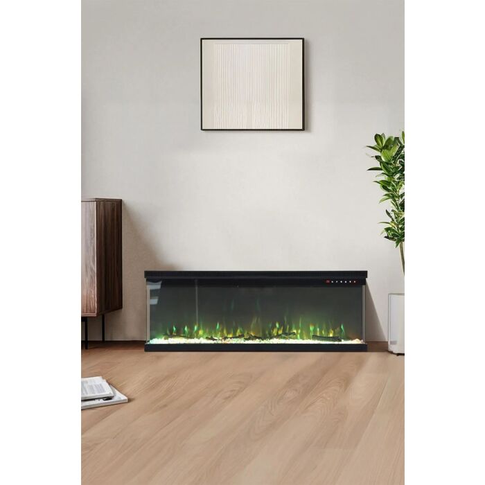 40inch 3 Side Electric Fireplace Borderless Wall Recessed Inset Electric Fireplace 1500w With 12 Flame Colours