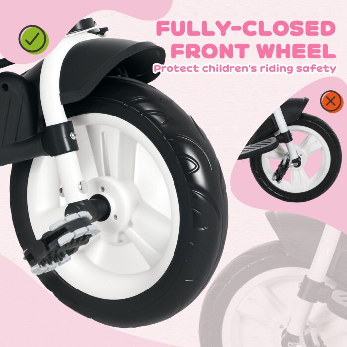 Homcom 4 In 1 Kids Trike Push Bike W/ Push Handle, Canopy, 5-point Safety Belt, Storage, Footrest, Brake, For 1-5 Years, Pink