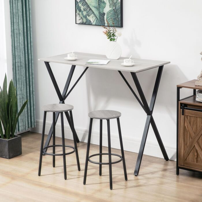 Homcom 120 Cm Rectangular Bar Table For 4 People, Modern Kitchen Table With Marble Effect Tabletop, Steel Legs, Home Bar, White