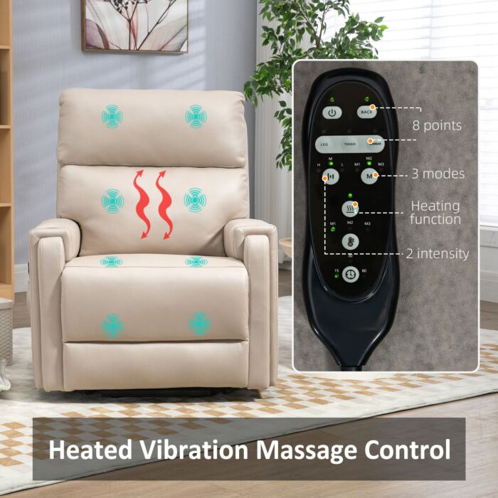 Homcom Lift Chair, Electric Riser And Recliner Chair With Vibration Massage, Heat, Cup Holders, Side Pockets, Beige