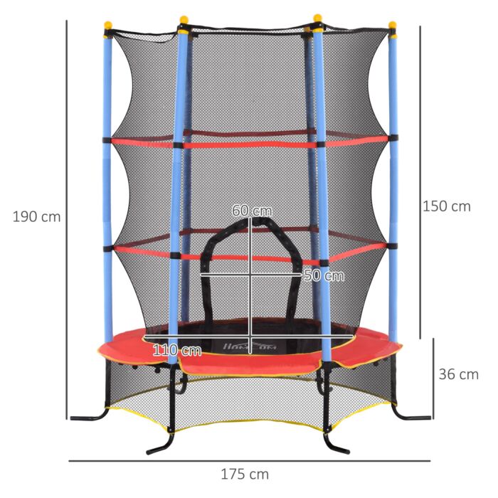 Homcom Kids Trampoline, With Safety Net, For Ages 3-10 Years