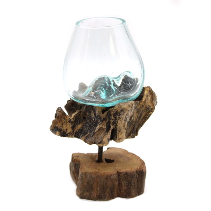 Molten Glass On Wood With Stand - Medium Bowl