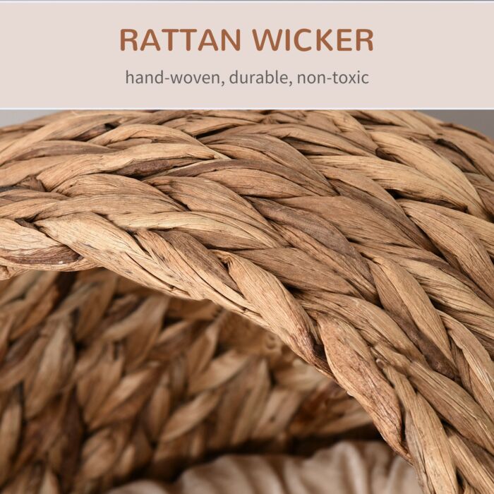 Pawhut Wicker Cat Bed, Raised Rattan Cat Basket With Cylindrical Base, Soft Washable Cushion, Brown, 50 X 42 X 60 Cm