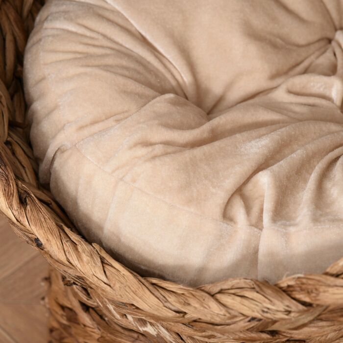 Pawhut Wicker Cat Bed, Raised Rattan Cat Basket With Cylindrical Base, Soft Washable Cushion, Brown, 50 X 42 X 60 Cm