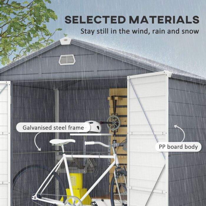 Outsunny 8 X 6ft Garden Shed With Foundation Kit, Polypropylene Outdoor Storage Tool House With Ventilation Slots And Lockable Door, Grey