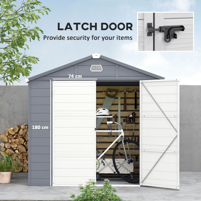 Outsunny 8 X 6ft Garden Shed With Foundation Kit, Polypropylene Outdoor Storage Tool House With Ventilation Slots And Lockable Door, Grey