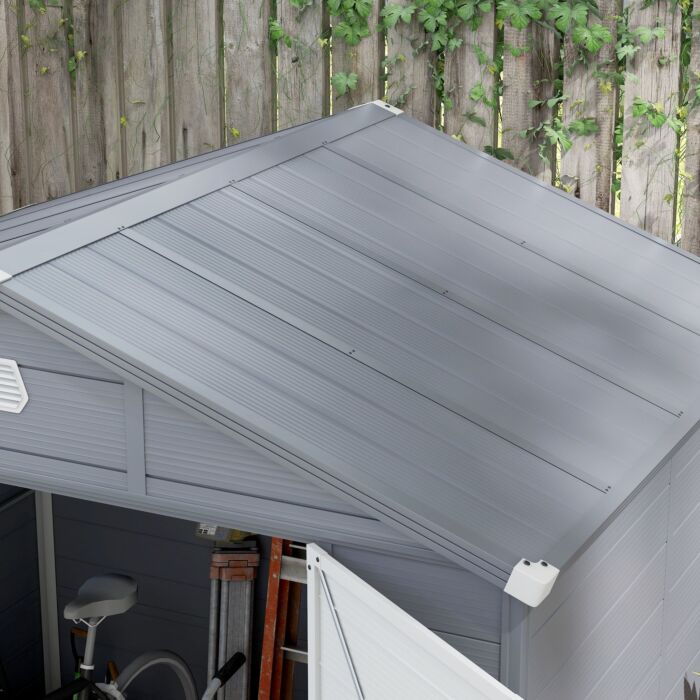 Outsunny 8 X 6ft Garden Shed With Foundation Kit, Polypropylene Outdoor Storage Tool House With Ventilation Slots And Lockable Door, Grey