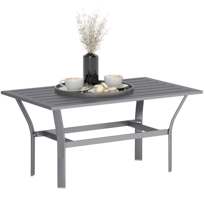 Outsunny Metal Garden Coffee Table, Rectangular Outdoor Side Table With Slatted Tabletop, Foot Pads For Outside, Garden, Balcony, Porch, 91.5 X 55 X 45cm, Dark Grey