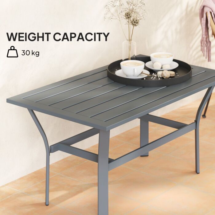 Outsunny Metal Garden Coffee Table, Rectangular Outdoor Side Table With Slatted Tabletop, Foot Pads For Outside, Garden, Balcony, Porch, 91.5 X 55 X 45cm, Dark Grey