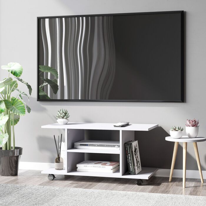 Homcom Tv Stand W/ Shelves -white