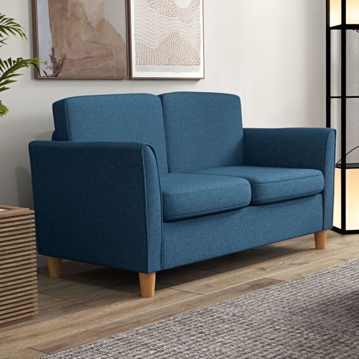 Homcom Compact Loveseat Sofa, Modern 2 Seater Sofa For Living Room With Wood Legs And Armrests, Blue