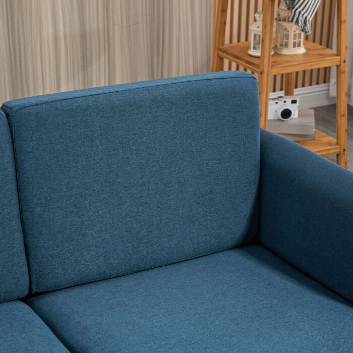 Homcom Compact Loveseat Sofa, Modern 2 Seater Sofa For Living Room With Wood Legs And Armrests, Blue