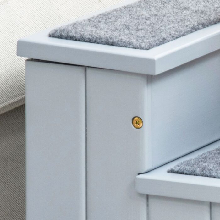 Pawhut 3 Step Wooden Pet Stairs Steps Dog Stairs Carpet Non Slip Grey