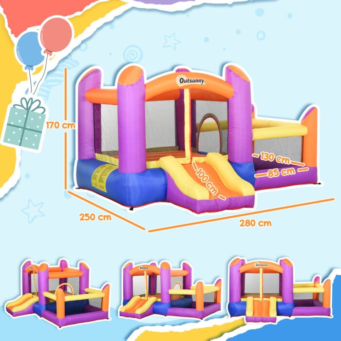 Outsunny Kids Bounce Castle House Inflatable Trampoline Slide Water Pool 3 In 1 With Inflator For Kids Age 3-12 Multi-color 3 X 2.8 X 1.7m