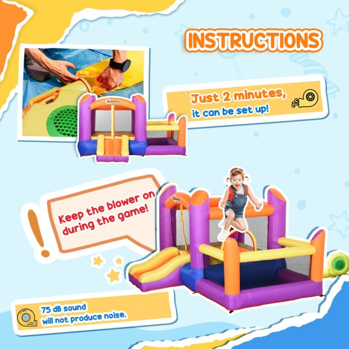 Outsunny Kids Bounce Castle House Inflatable Trampoline Slide Water Pool 3 In 1 With Inflator For Kids Age 3-12 Multi-color 3 X 2.8 X 1.7m