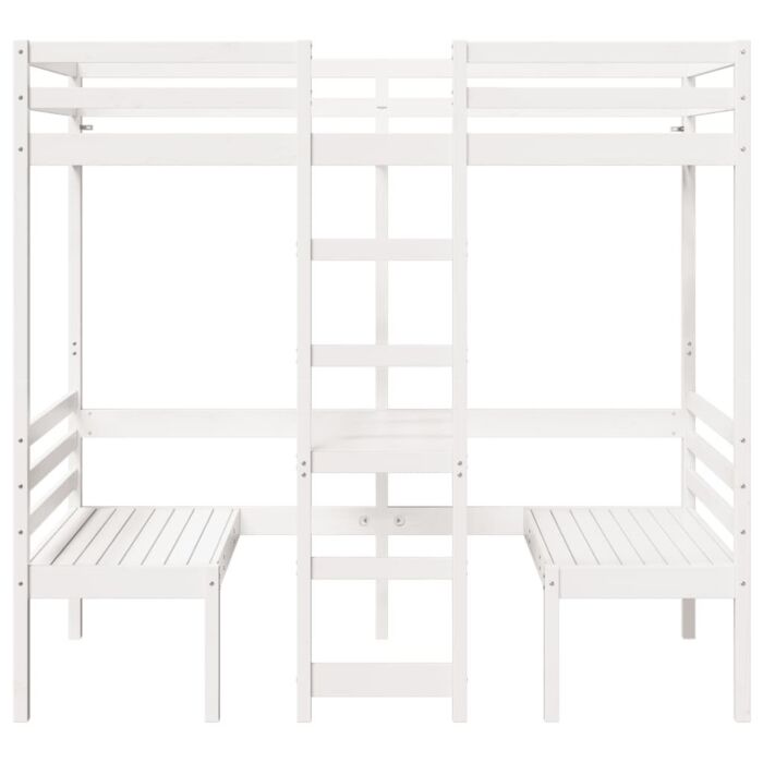Vidaxl Loft Bed Frame With Desk And Chairs White 90x190cm Solid Wood Pine