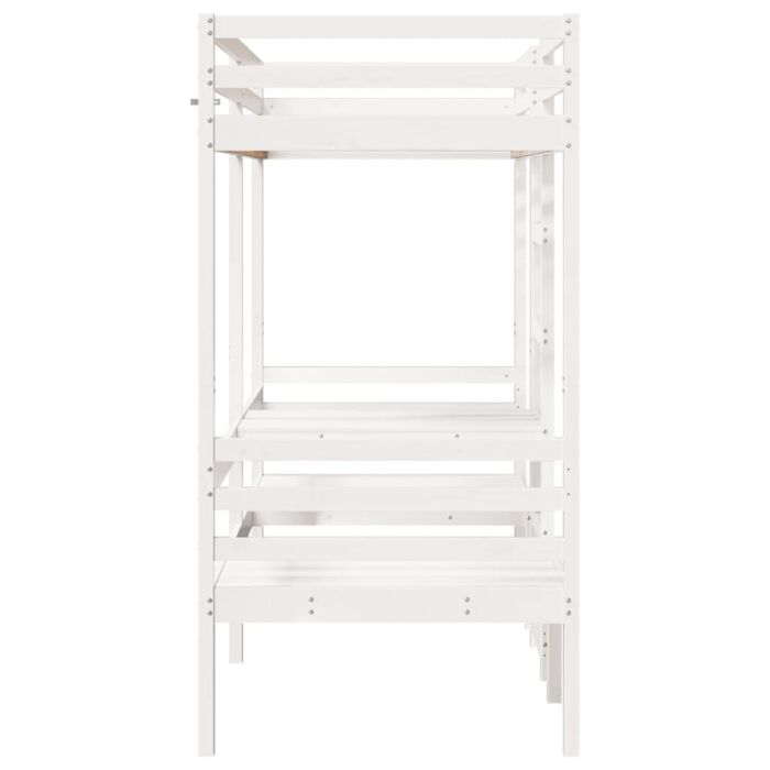 Vidaxl Loft Bed Frame With Desk And Chairs White 90x190cm Solid Wood Pine