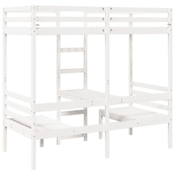 Vidaxl Loft Bed Frame With Desk And Chairs White 90x190cm Solid Wood Pine