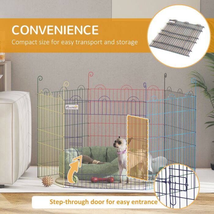 Pawhut Pet Playpen Crate, With Six Panels, Door, For Indoors And Outdoors