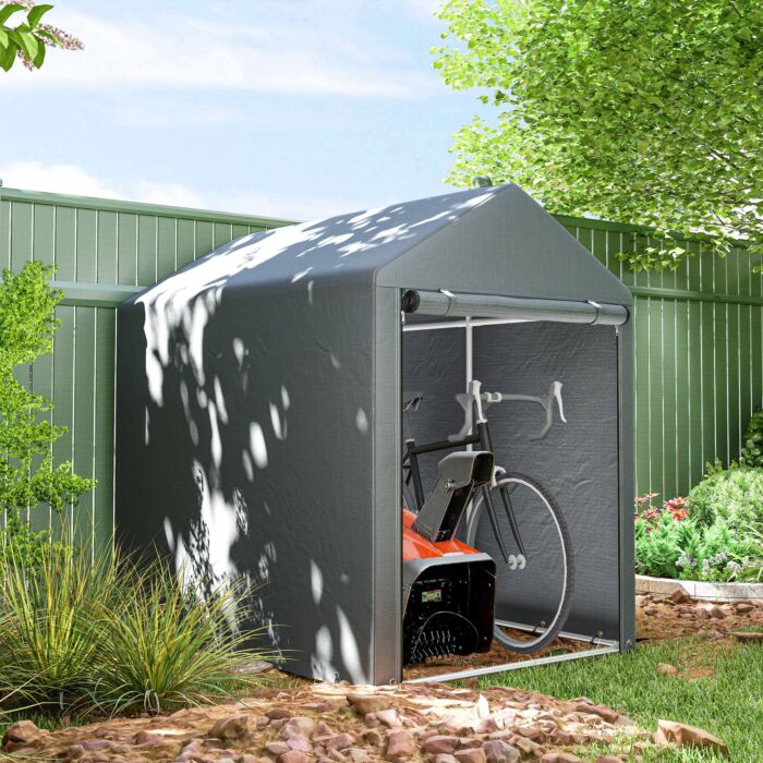 Outsunny 1.2 X 1.8m Garden Storage Shed Tent, Portable Shed With Roll-up Door For Motorcycle, Bike, Garden Tools