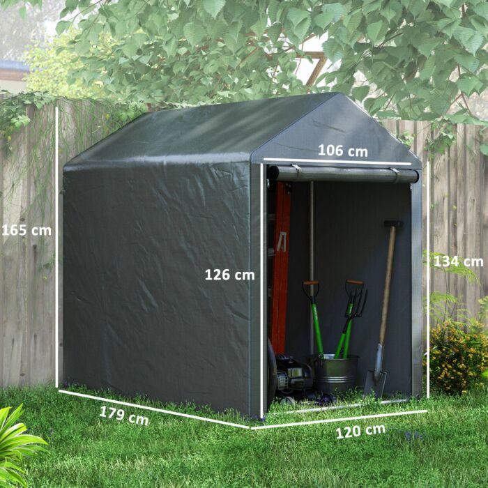 Outsunny 1.2 X 1.8m Garden Storage Shed Tent, Portable Shed With Roll-up Door For Motorcycle, Bike, Garden Tools