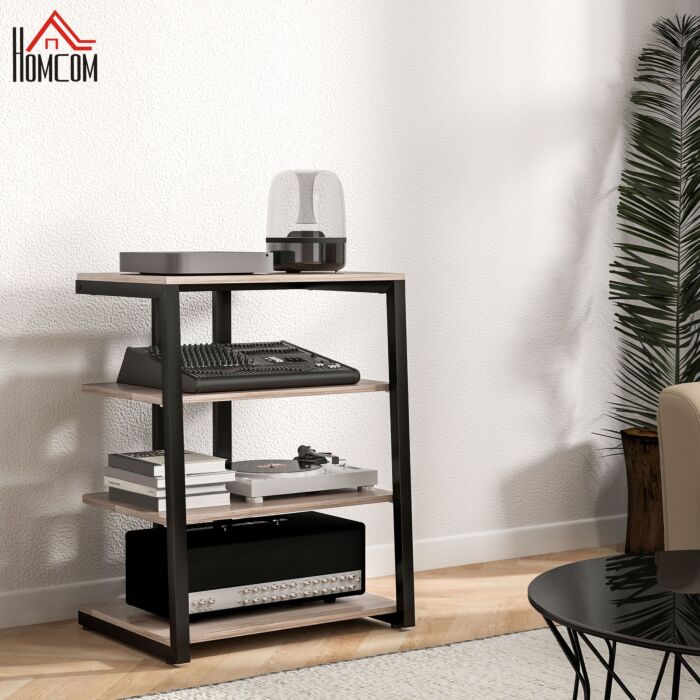 Homcom Tv Stand Cabinet For 28 Inch Tvs, Corner Tv Unit With Open Adjustable Shelves And Extension Lead Holder, Entertainment Unit, Grey