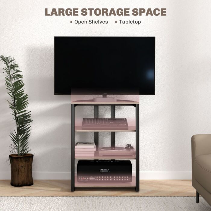 Homcom Tv Stand Cabinet For 28 Inch Tvs, Corner Tv Unit With Open Adjustable Shelves And Extension Lead Holder, Entertainment Unit, Grey
