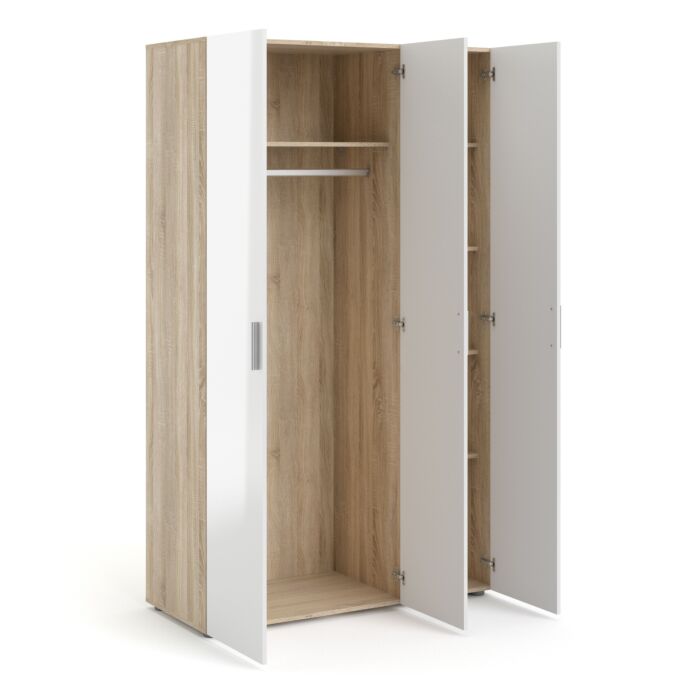 Pepe Wardrobe With 3 Doors In Oak With White High Gloss