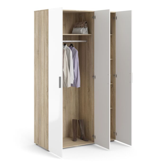 Pepe Wardrobe With 3 Doors In Oak With White High Gloss