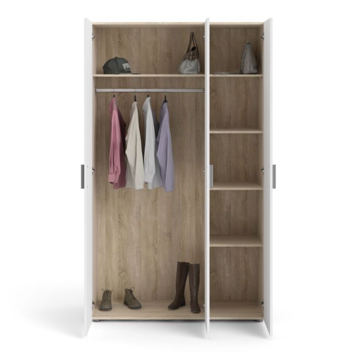 Pepe Wardrobe With 3 Doors In Oak With White High Gloss