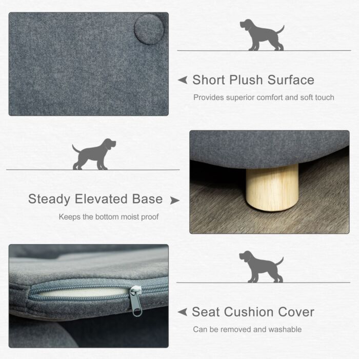 Pawhut Pet Sofa, Dog Bed Couch, Puppy Kitten Lounge, With Wooden Frame, Short Plush Cover, Washable Cushion, For Small Dog, 70 X 47 X 30 Cm, Grey