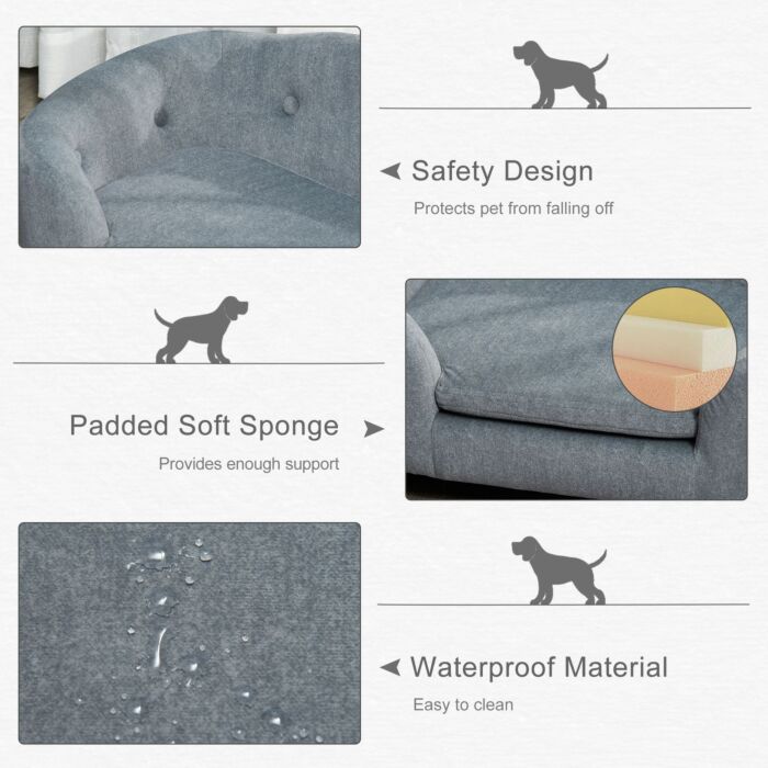 Pawhut Pet Sofa, Dog Bed Couch, Puppy Kitten Lounge, With Wooden Frame, Short Plush Cover, Washable Cushion, For Small Dog, 70 X 47 X 30 Cm, Grey