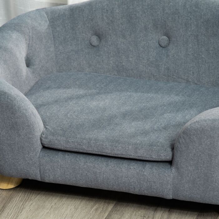 Pawhut Pet Sofa, Dog Bed Couch, Puppy Kitten Lounge, With Wooden Frame, Short Plush Cover, Washable Cushion, For Small Dog, 70 X 47 X 30 Cm, Grey