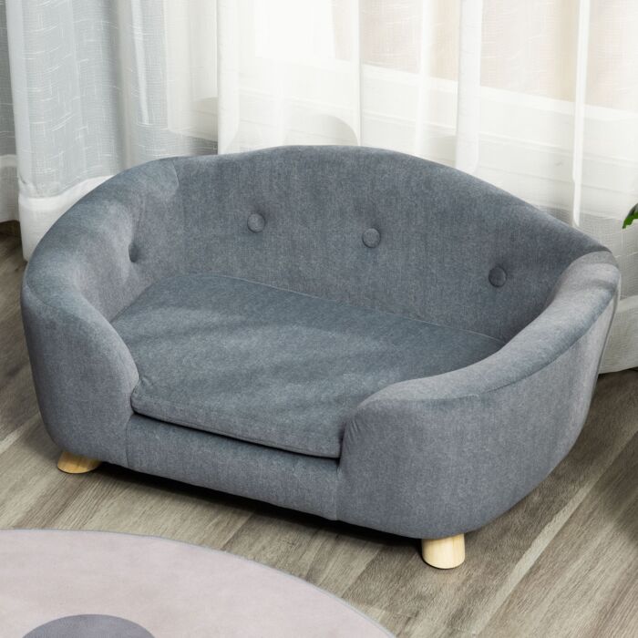 Pawhut Pet Sofa, Dog Bed Couch, Puppy Kitten Lounge, With Wooden Frame, Short Plush Cover, Washable Cushion, For Small Dog, 70 X 47 X 30 Cm, Grey