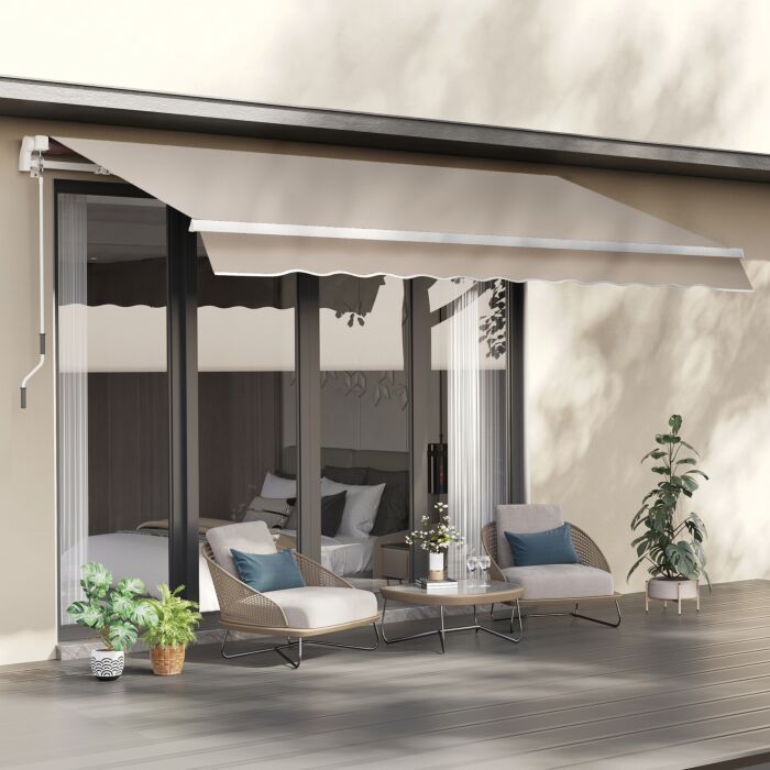 Outsunny 3.5m X 2.5m Manual Awning Canopy Retractable Sun Shade Shelter Winding Handle For Garden Patio Beige
