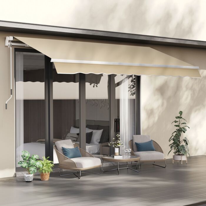 Outsunny 3.5m X 2.5m Manual Awning Canopy Retractable Sun Shade Shelter Winding Handle For Garden Patio Beige