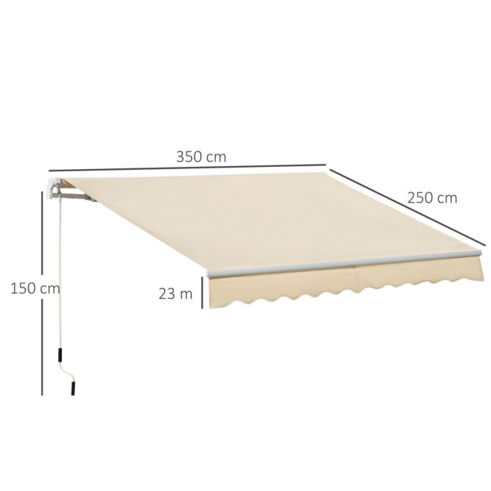 Outsunny 3.5m X 2.5m Manual Awning Canopy Retractable Sun Shade Shelter Winding Handle For Garden Patio Beige