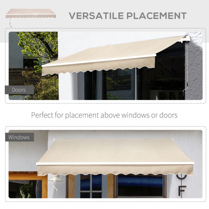 Outsunny 3.5m X 2.5m Manual Awning Canopy Retractable Sun Shade Shelter Winding Handle For Garden Patio Beige
