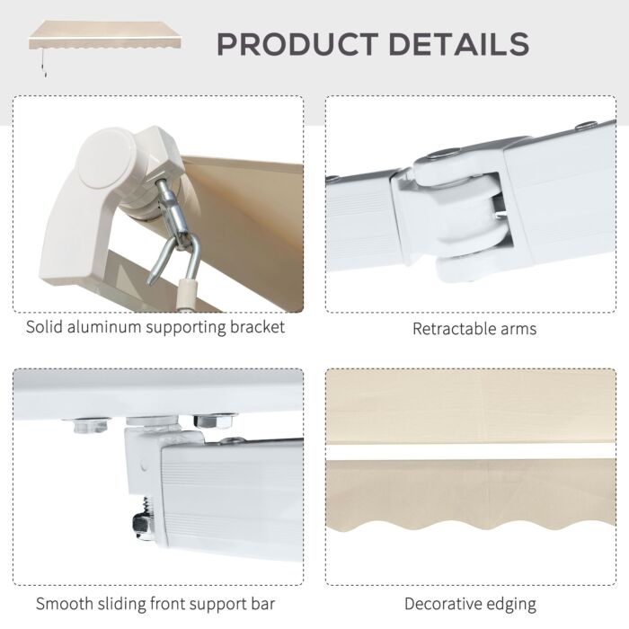 Outsunny 3.5m X 2.5m Manual Awning Canopy Retractable Sun Shade Shelter Winding Handle For Garden Patio Beige