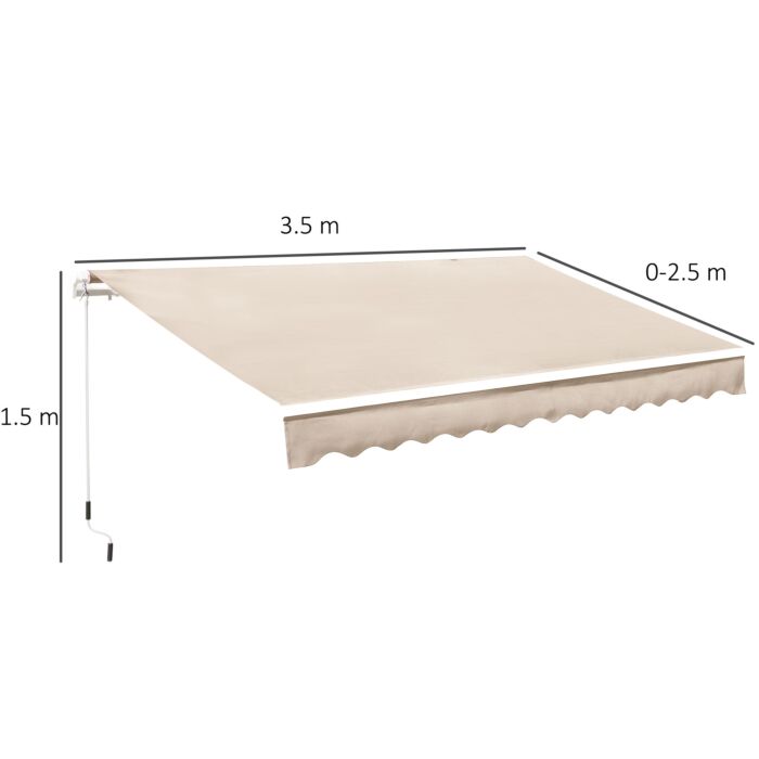 Outsunny 3.5m X 2.5m Manual Awning Canopy Retractable Sun Shade Shelter Winding Handle For Garden Patio Beige